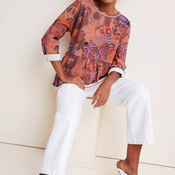 ANTHROPOLOGIE Saturday Sunday Colleen Babydoll Sweatshirt Terracotta Motif NWOT - Picture 3 of 8